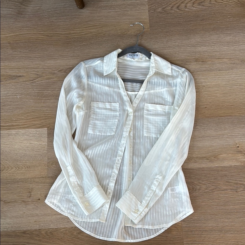White Sheer Striped Button-Up Shirt